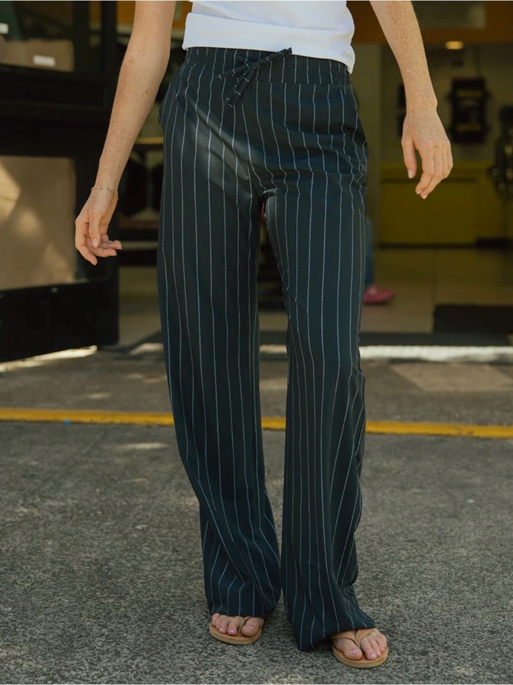 ALBION AUDREY TROUSER, NAVY PINSTRIPE